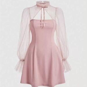 Chic Long Sleeve Pink Dress with Sheer Accents